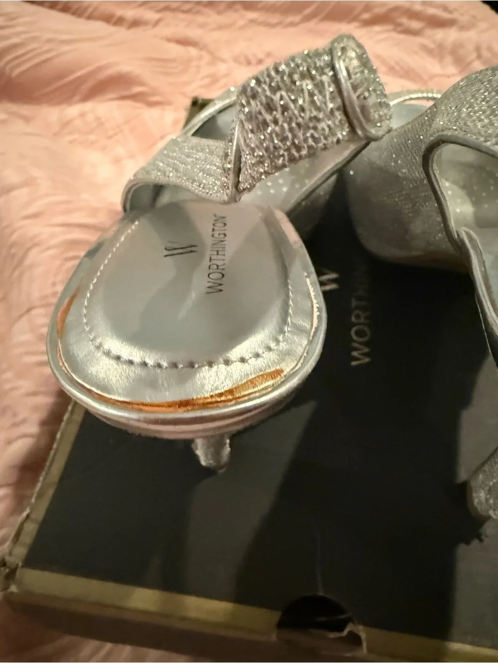 Worthington Silver Glitter Slingback Peep Toe Heels